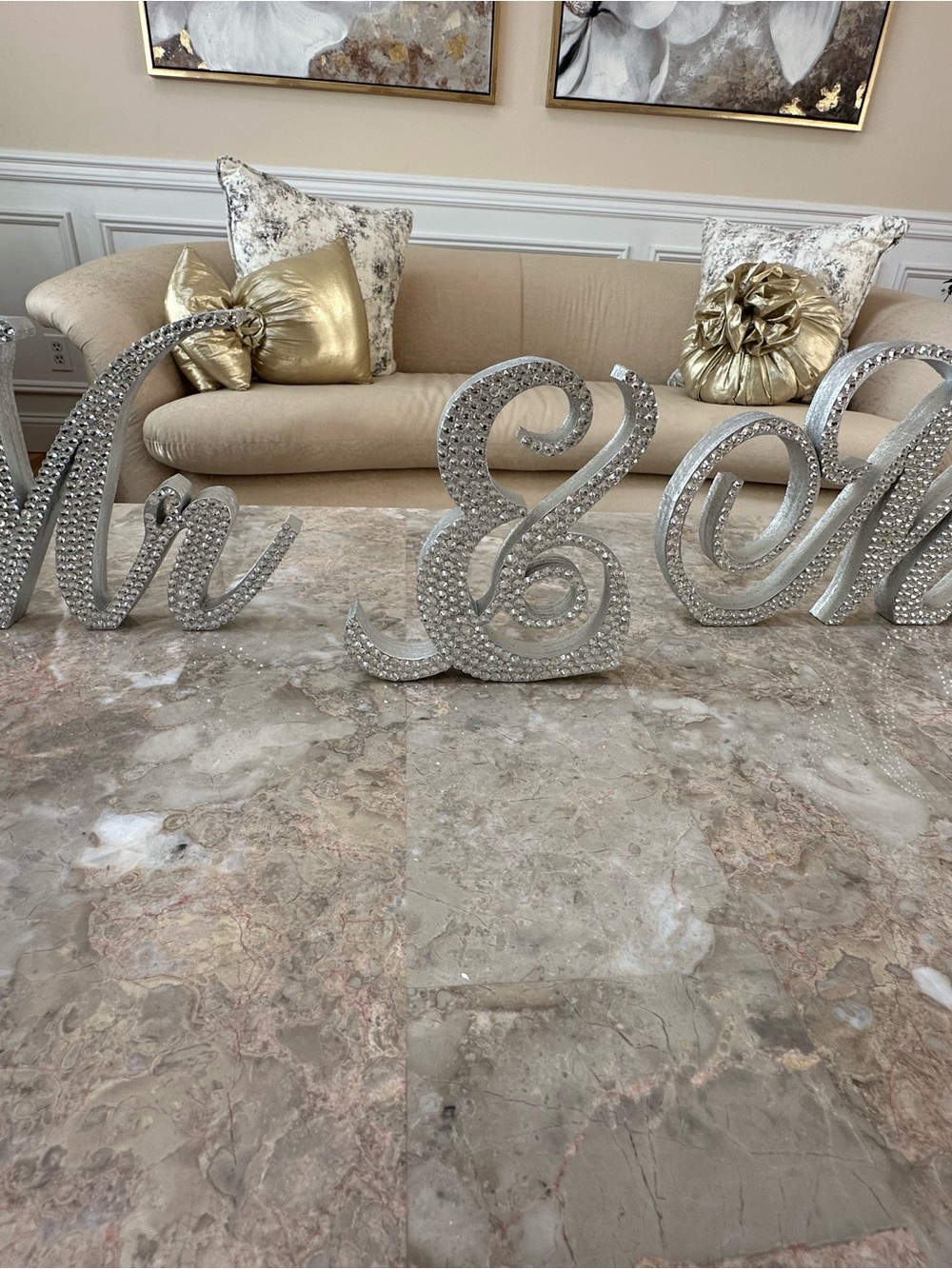 Mr & Mrs Rhinestone Script Wedding Sign - Silver - Picture 2 of 11